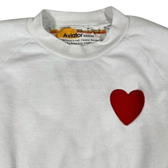 Aviator Nation White Crop Sweatshirt with Red Heart - Picture 7 of 15